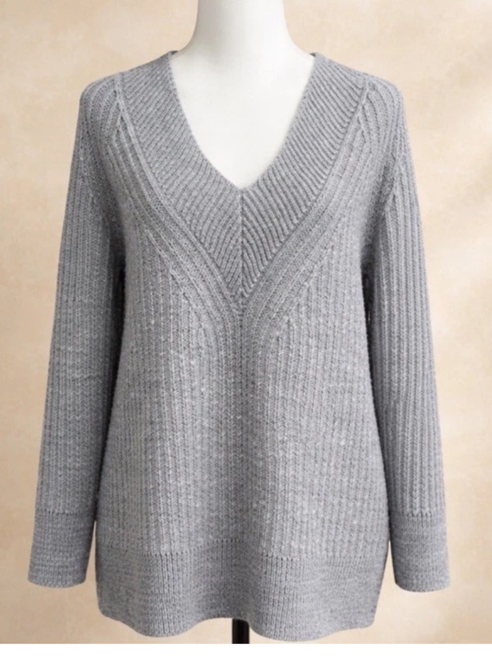 Banana Republic Alpaca Merino Wool V Neck Tunic Sweater Gray M